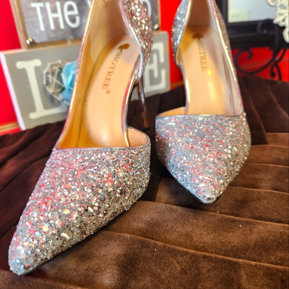 Silver glittered heels